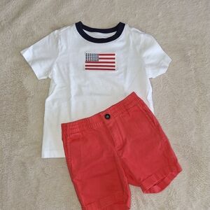 Janie and Jack White Tee with Flag Design